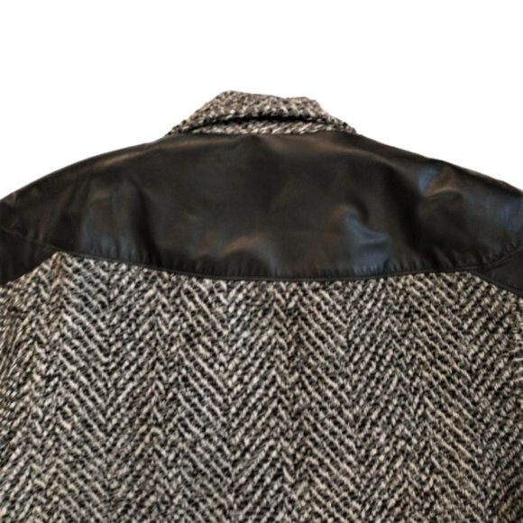 VTG Black Gray Herringbone Coat Size 11/12 Leather Trim by Projections LTD USA - Picture 5 of 8